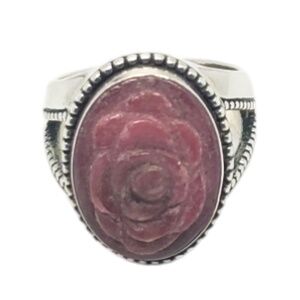 Carolyn Pollack Sterling Silver Rhodonite Carved Rose Ring Size 7 #20216
